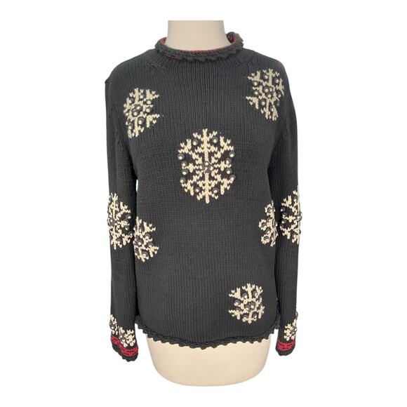 Vintage Charter Club Size Petite/Medium Snowflakes Winter Sweater Tight Knit - Picture 3 of 9